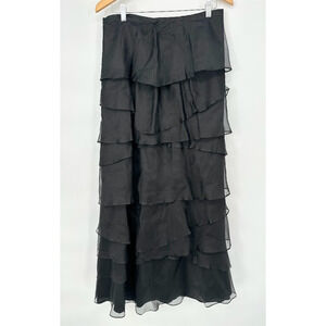 Vtg Veronique Young Tiered Black Maxi Skirt Silk Size 12 Whimsigoth Grunge Fairy